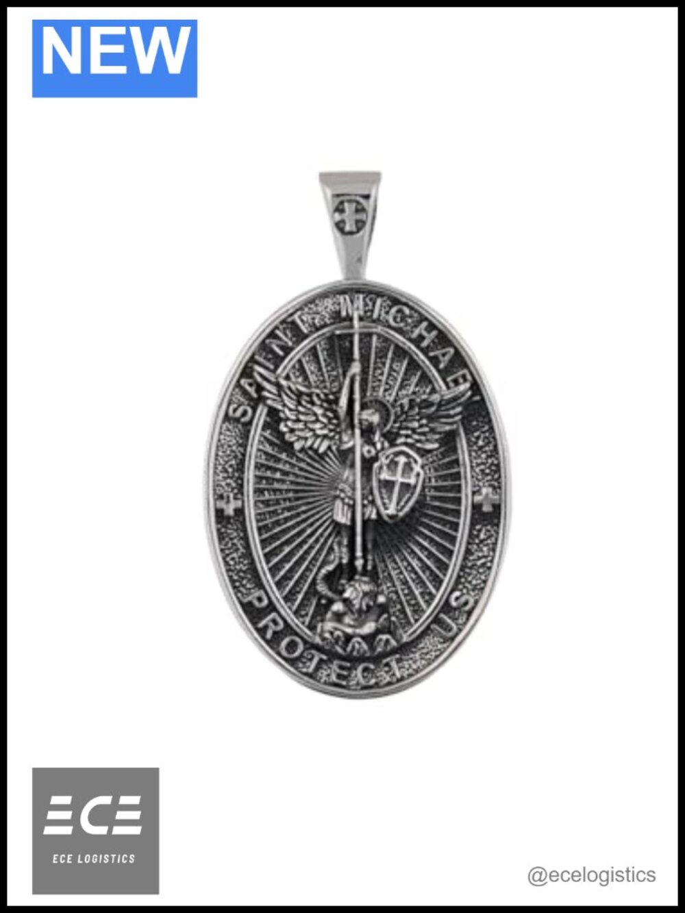 Saint Michael Quis Ut Deus Medal Pendant Silver Tone Catholic